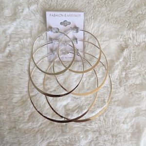 3 pack of large silver hoops